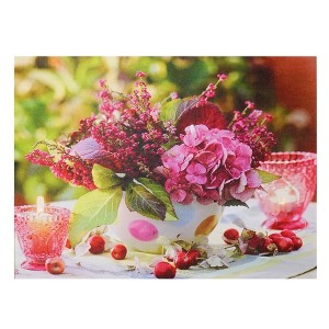 Northlight LED Lighted Candles and Pink Floral Arrangement with Berries Canvas Wall Art - 11.75" x 15.75" - 1 of 1