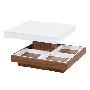 NicBex  Square 360-Degree Rotating Coffee Table with 3 Detachable Tray,2-Tier Center Table with Storage for Living Room - 1 of 4
