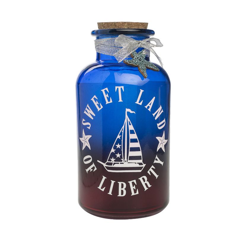 Beachcombers Coastal Life Red & Blue Sweet Land of Liberty 4th of July Patriotic Cork Jar Red Blue Ombré Decoration, 1 of 3