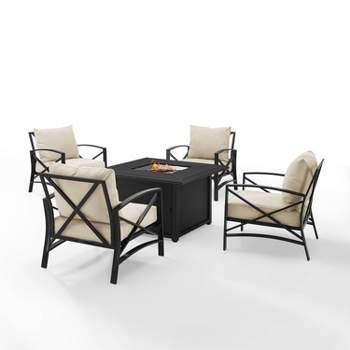 Crosley 5pc Kaplan Outdoor Patio Conversation Set with Dante Fire Table & 4 Arm Chairs