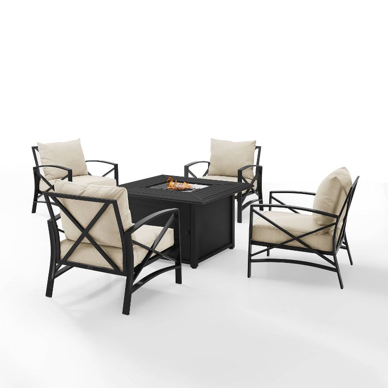 Crosley 5pc Kaplan Outdoor Patio Conversation Set with Dante Fire Table & 4 Arm Chairs, 1 of 16