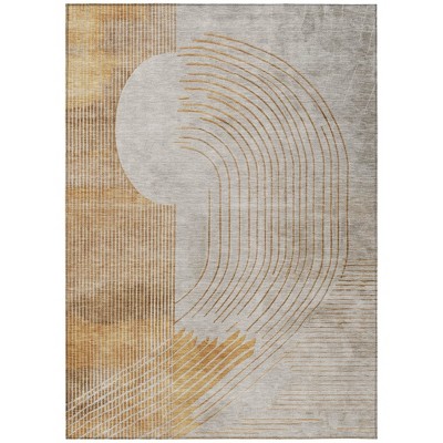 Gold And Ivory Geometric Washable Indoor Outdoor Area Rug