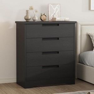 TackView 4 Drawer Dresser for Bedroom, Black Chest of Drawers with Embedded Handles Design, Wooden Dresser Organizer - 1 of 4