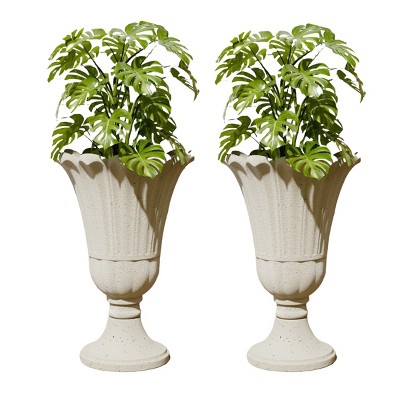 Syemin Planters 2 Pack Indoor Outdoor Garden Planter Urn Pot, Trophy Flower Pot for Flowers, Herbs, Plants, Beige, 15.76"*15.76"*23.64"