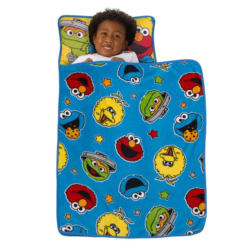 Sesame Street Come and Play Blue, Green, Red and Yellow, Elmo, Big Bird, Cookie Monster, and Oscar the Grouch Toddler Nap Mat, 3 of 8