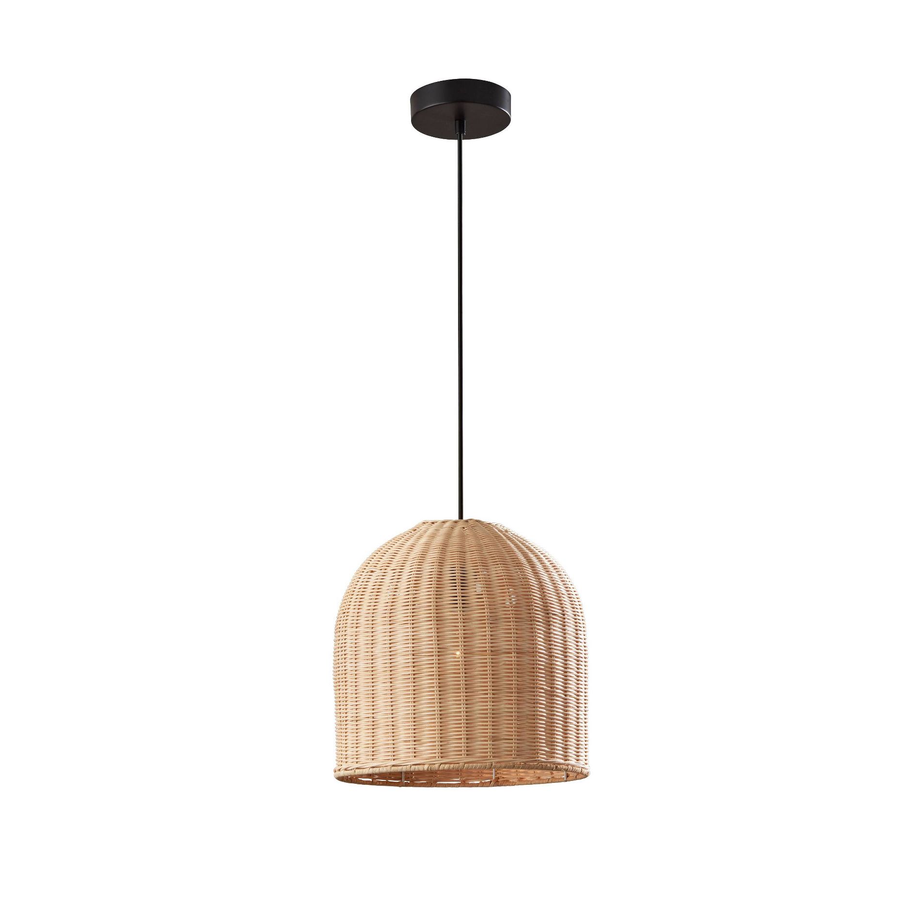 Bahama Pendant with Light Rattan Dark Bronze - Adesso: Inverted Basket Shape, Adjustable Height