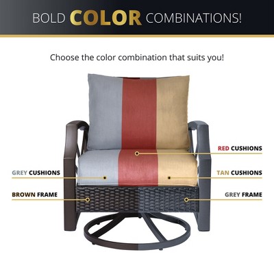 Gray Aluminum Frame Swivel Chair with Red Cushions