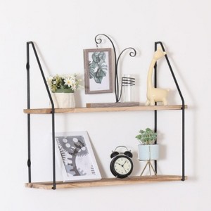 TIRAMISUBEST Floating Shelf with Metal Brackets, Wall Mounted Rustic Wood Wall Storage, Photo Frames, Collectibles, and Much More - 1 of 4