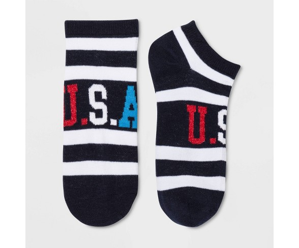 Women's USA Striped Low Cut Socks - Navy Blue One Size