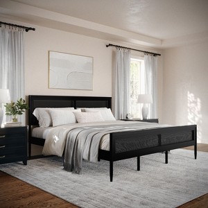 Martha Stewart Jax Solid Wood Platform Bed with Rattan Headboard and Footboard, No Box Spring Required - 1 of 4