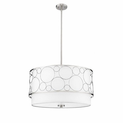 24" Brushed Nickel Drum Pendant Light with White Shade