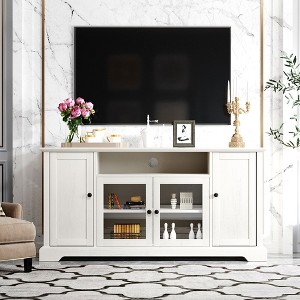 TV Stand For TV Up To 65" Media Console Entertainment Center Storage Cabinet With 2 Tempered Glass Doors Open Storage Shelf - 1 of 4
