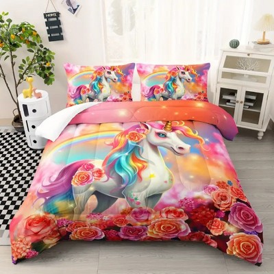 Acoinel 3 Pcs Unicorn Comforter Set with 2 Pillowcases