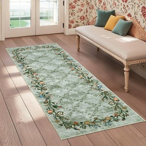 Floral Area Rugs for Living Room Low Pile Non Slip Rugs Washable Soft Foldable Accent Carpet Home Decor - 1 of 4
