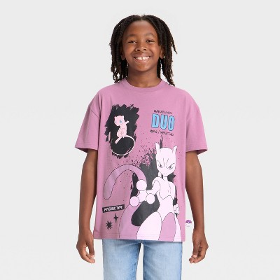 Boys' Pokémon Mew and Mewtwo Psychic Duo Oversized Short Sleeve Graphic T-Shirt - Purple