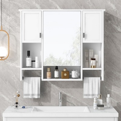 Wood Medicine Cabinet,Shaving Cabinet,Bathroom Wall Cabinet With Mirror,Vanity Mirror Cabinet,Wall Mounted Bathroom Storage Cabinet-The Pop Home