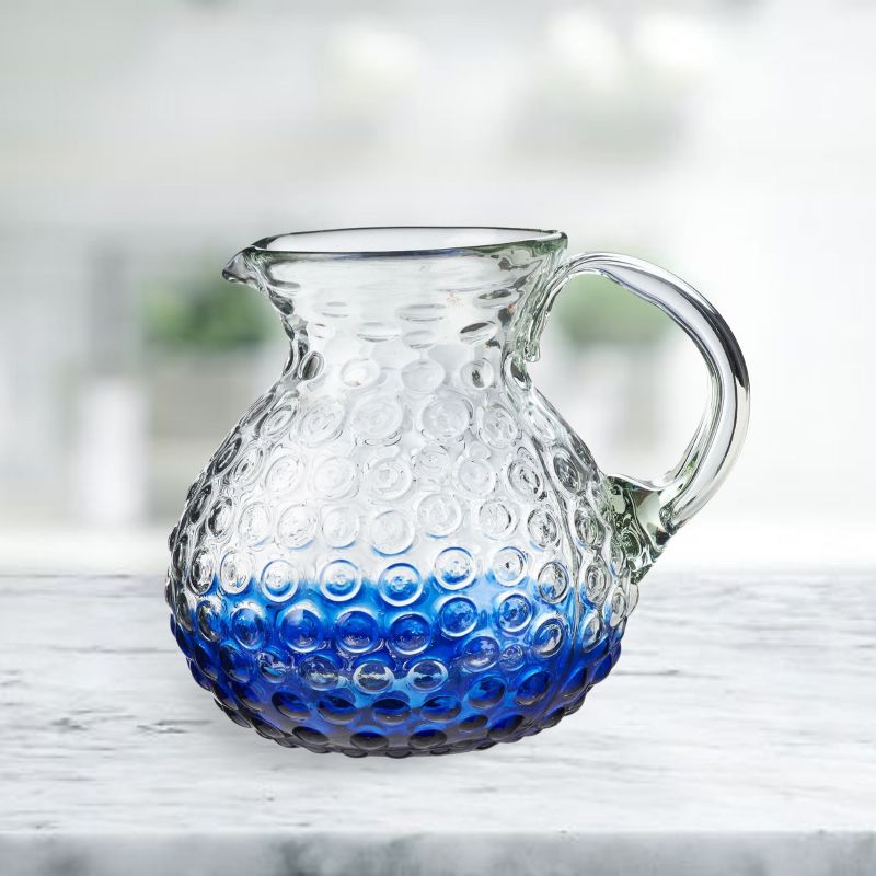 Amici Home Catalina Pitcher, Artisan Handmade Mexican Recycled Glass, For Sangria, Iced Tea, Juice, 8″ D x 8″ H, 80- Ounce, 4 of 5