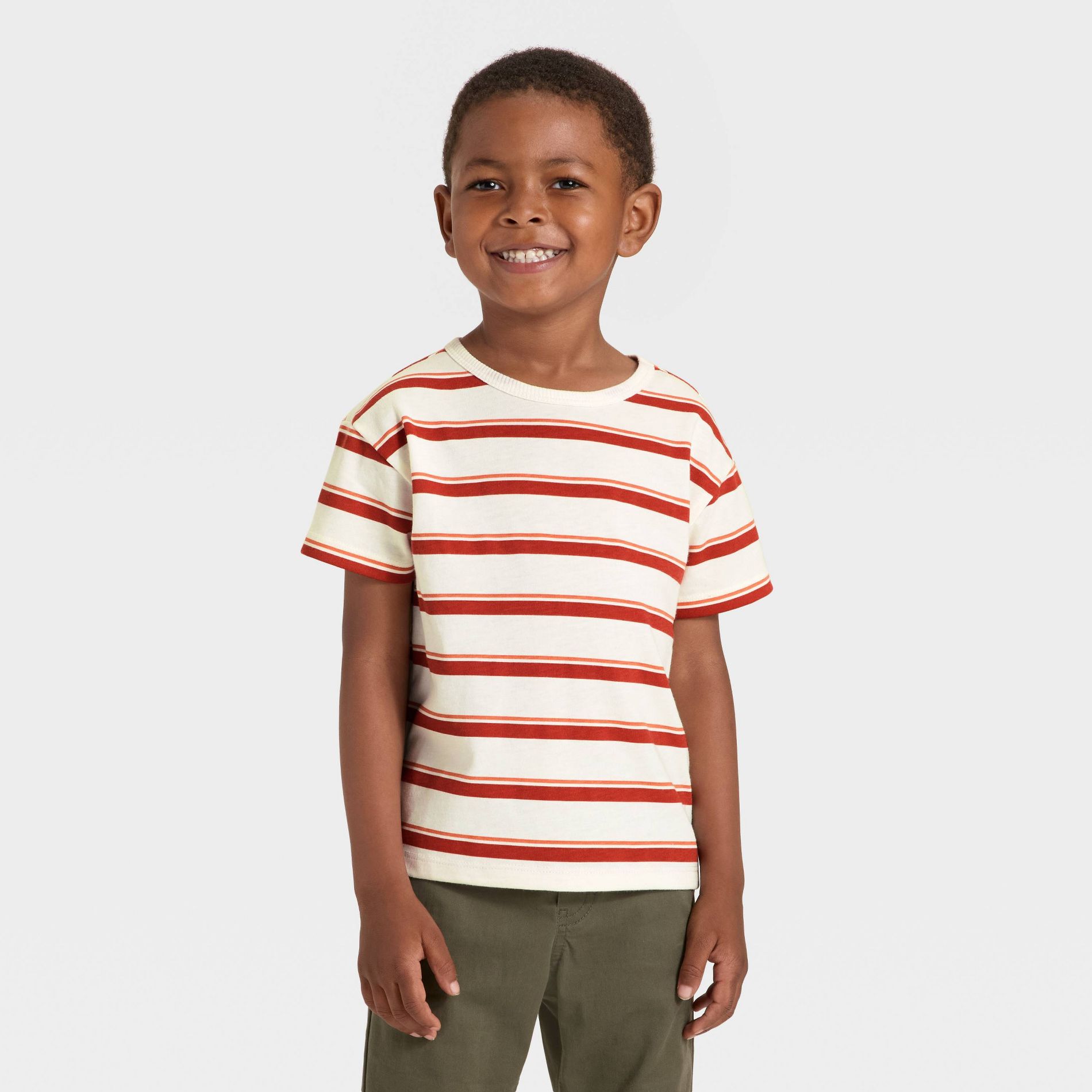 Toddler Boys' Short Sleeve Relaxed T-Shirt - Cat & Jack™ Cream/Red 5T