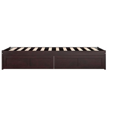 Espresso Twin Wood Platform Bed with 2 Storage Drawers