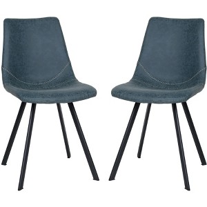 LeisureMod Markley Modern Leather Dining Chair Upholstered Seat Metal Legs Sleek Design for Kitchen, Dining Room, Office, Lounge, or Cafe- Set of 2 - 1 of 4