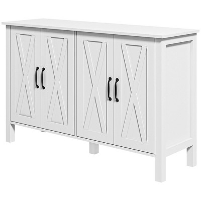 White Farmhouse Wood Sideboard Buffet Cabinet with Barn Doors