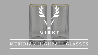 Gold Rimmed Clear Rippled Highball Glasses Set of 2, 15oz