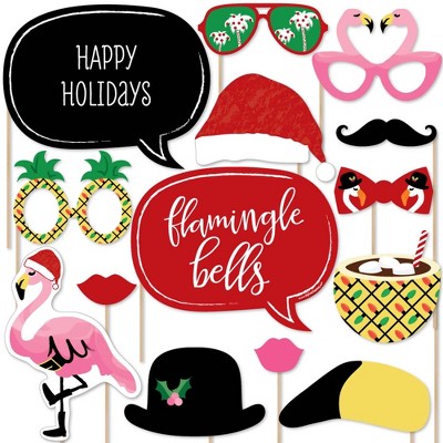 Big Dot of Happiness Flamingle Bells - Tropical Flamingo Christmas Party Photo Booth Props Kit - 20 Count