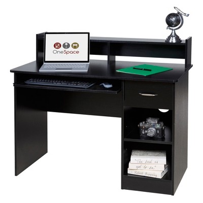 OneSpace 50-LD0105 Essential Computer Desk, Hutch, Pull-Out Keyboard - Black