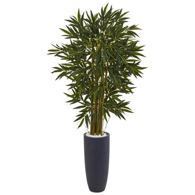 Nearly Natural 6.5-ft Bamboo Tree in Gray Cylinder Planter
