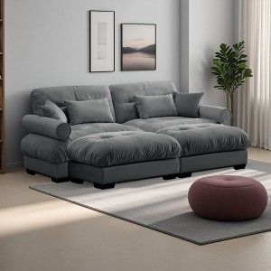 94" Velvet Modular Sectional Sofa Bed with 2 Ottomans - 1 of 4