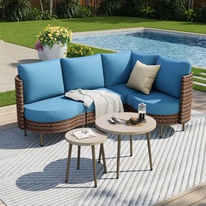 Captiva Designs Outdoor Patio Sectional Rounded Corner Furniture Sofa Conversation Set - 1 of 4