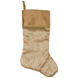 Northlight 20.5" Gold Glittered Swirl Christmas Stocking with Velveteen Cuff - 1 of 4