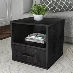 Hastings Home End Table, Stackable Modular Cube with Drawer, Black