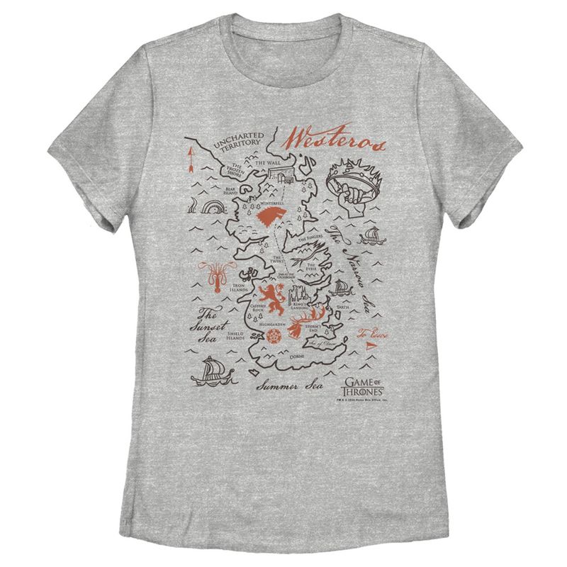 Women's Game of Thrones Westeros Map T-Shirt, 1 of 5