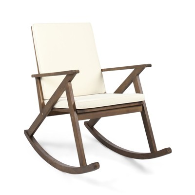 VisioGear Classic Rocking Chair with Cushion, Porch Rocker for Lawn Garden, Brown & Grey, 25"*46"*39"