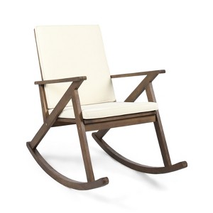 DSVIMOY Classic Rocking Chair with Cushion, Porch Rocker for Lawn Garden, Brown & Grey, 25"*46"*39" - 1 of 4