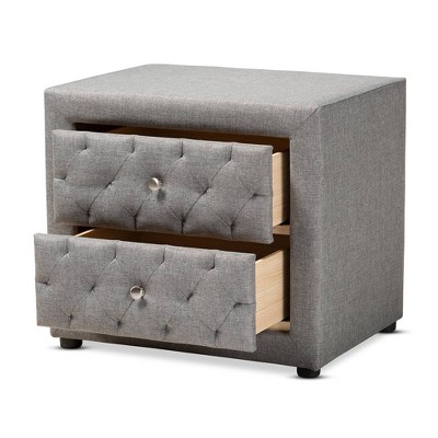 Lepine Gray Tufted 2-Drawer Wood Nightstand with Silver Knobs