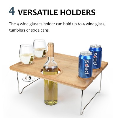 Tirrinia Bamboo Wine Picnic Table with Steel Legs, 17" x 12.6"
