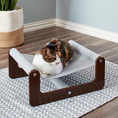Small Dark Brown and Light Gray Wood Cat Hammock Bed