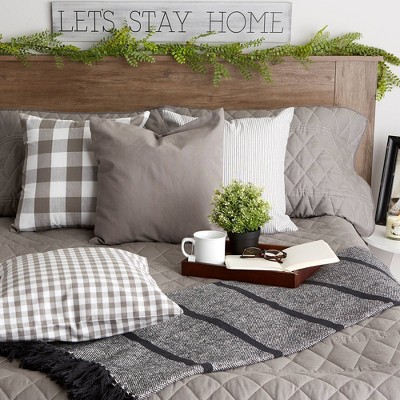 Gray and White Cotton Euro Pillow Covers Set of 4