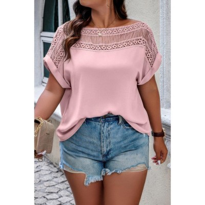I AM A FASHION JUNKY Lace Plus Pattern Printed Batwing Sleeve Blouse