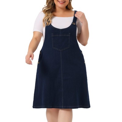 Agnes Orinda Women's Plus Size Casual Adjustable Straps Button Patch Pockets Mini Denim Jumpers