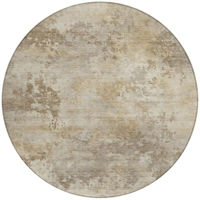 HomeRoots 8' Tan And Beige Round Abstract Washable Indoor Outdoor Area Rug