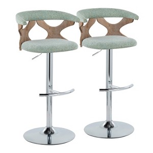 LumiSource Set of 2 Gardenia Adjustable Barstools Chrome Metal/White Washed Wood/Seafoam Green - 1 of 4