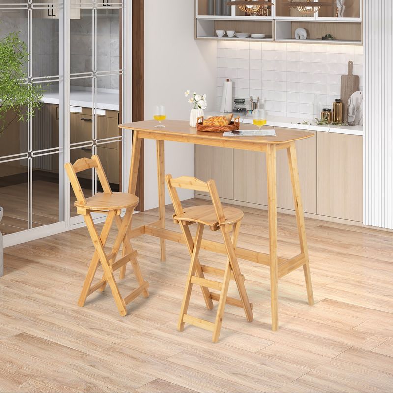 Costway Set of 2 Bamboo Folding Barstools Counter Height Dining Chairs Installation Free, 3 of 9