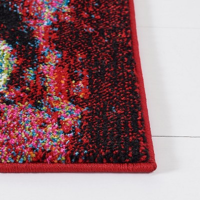 Red and Orange Abstract Synthetic Runner Rug, 2'3" x 14'