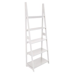 PJ Wood 5 Tier Ladder Shelf Wooden Display Organizer for Books and Décor Storage Stand for Living Room Office Indoor Use, White - 1 of 4