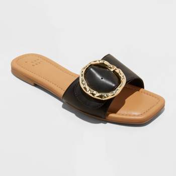 Women's Bennie Buckle Slide Sandals with Memory Foam Insole - A New Day™
