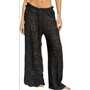 Imily Bela Womens Sheer Mesh Crochet Beach Pants High Waisted Wide Leg Drawstring Coverup - 1 of 4