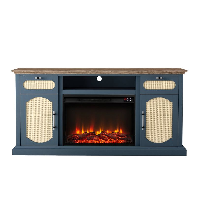62&#34; Fabric Style TV Stand for TVs up to 65&#34; with Electric Fireplace Navy - Festivo, 1 of 9